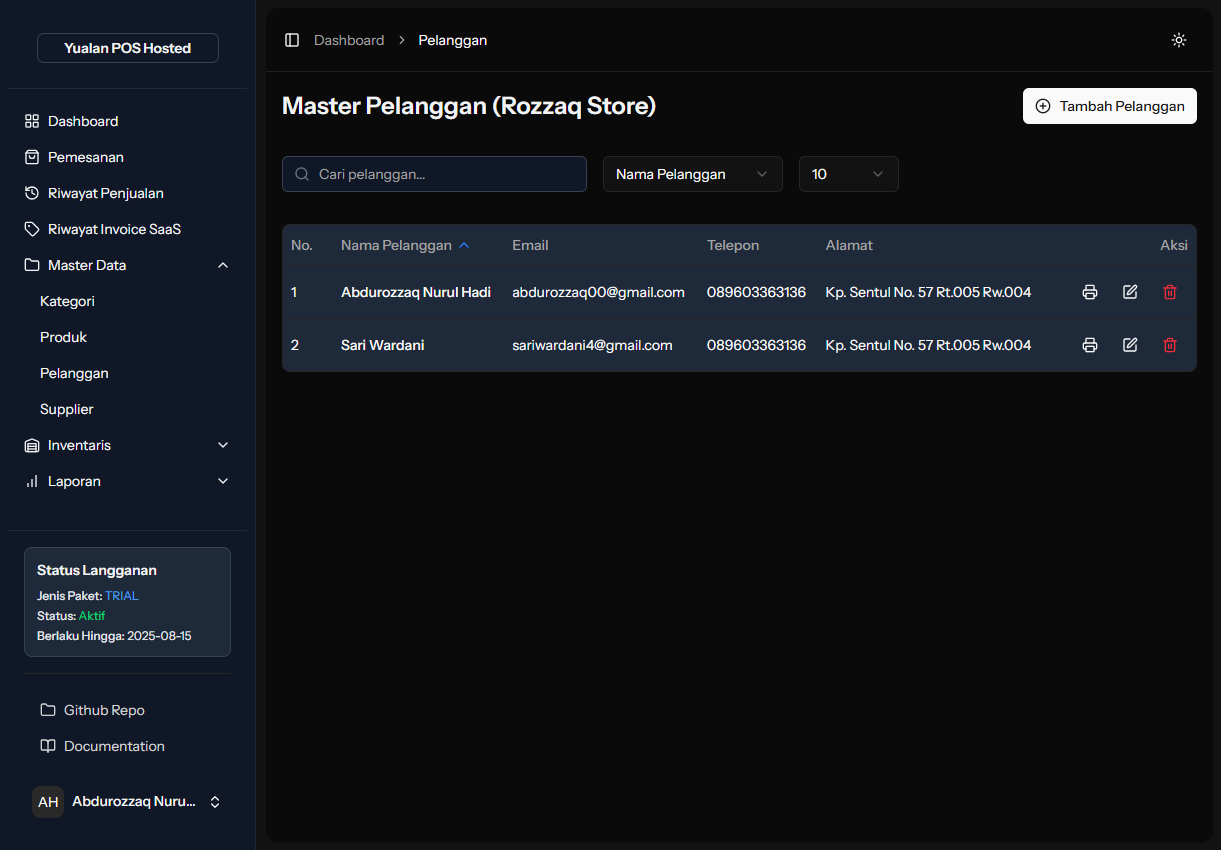 Screenshot Data Pelanggan