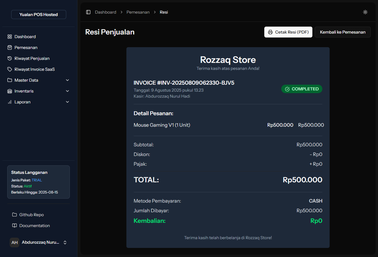 Screenshot Resi Penjualan