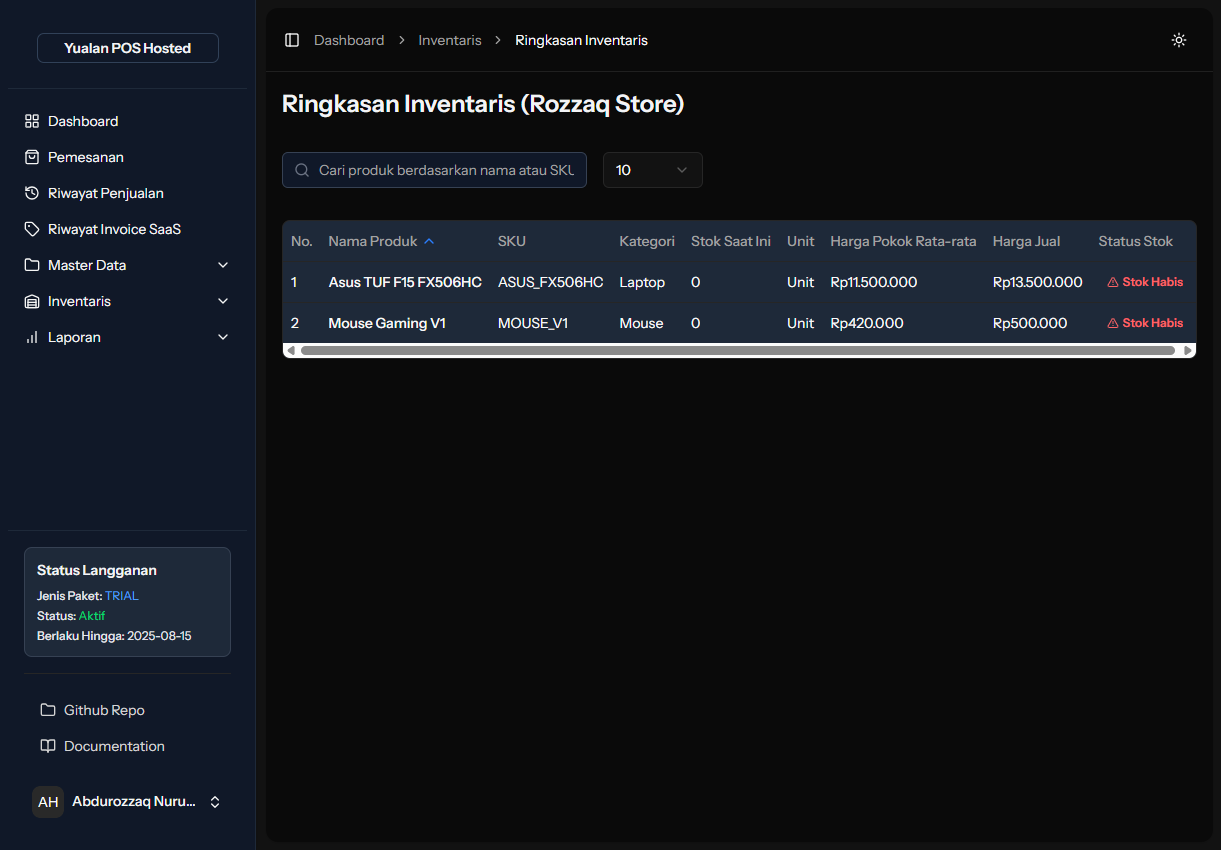 Screenshot Ringkasan Inventaris