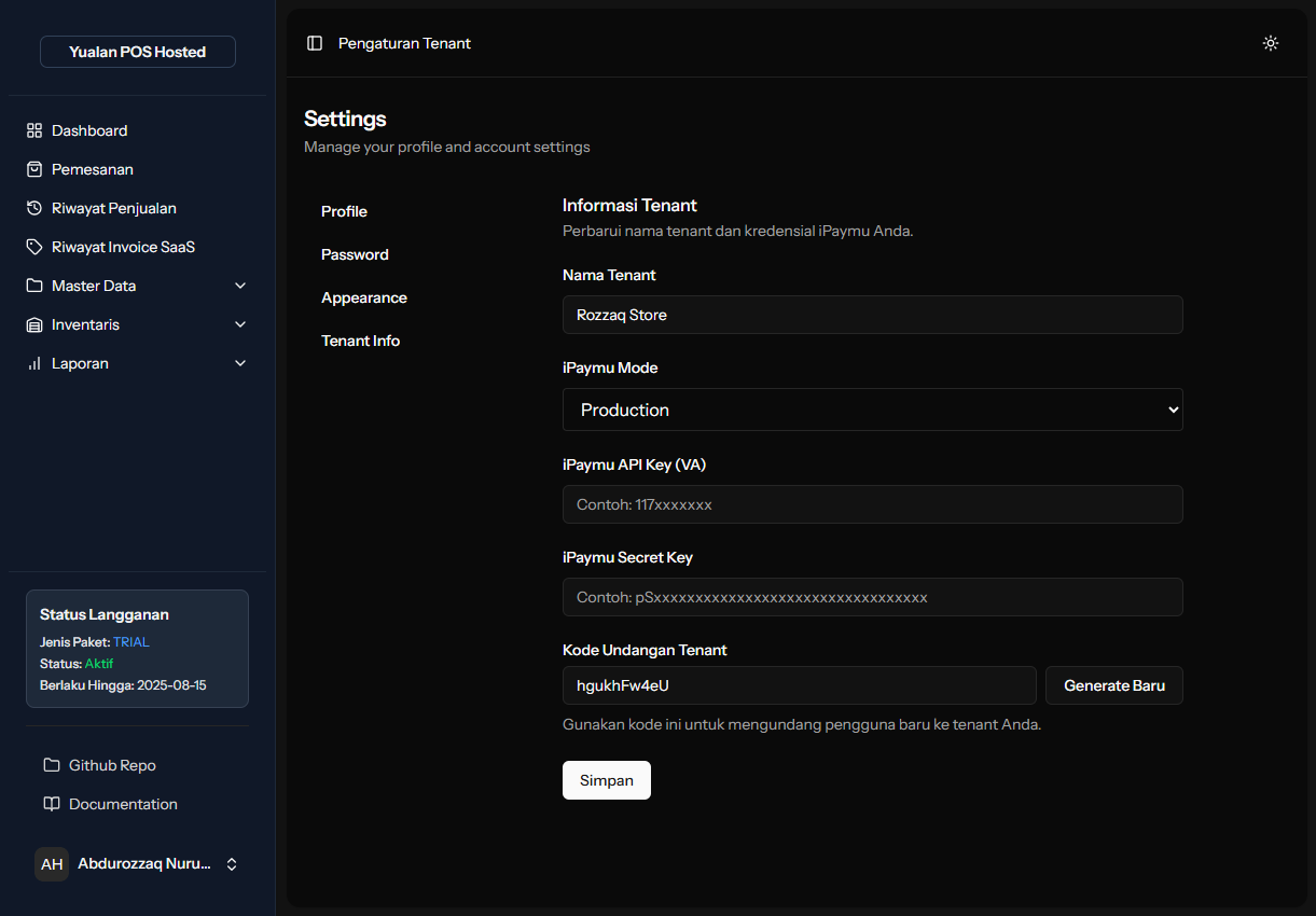 Screenshot Tenant Setting